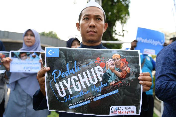 Kuala Lumpur – July 5, 2019 – People take part in an event in front of the Chinese embassy in Kuala Lumpur in solidarity with the Uighur community in China and to commemorate the 10th anniversary of the riots in Urumqi that left nearly 200 people dead.